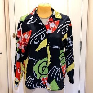 5$ Item! Vintage 70s Mondi Graphic Music Pattern Button Down Shirt
